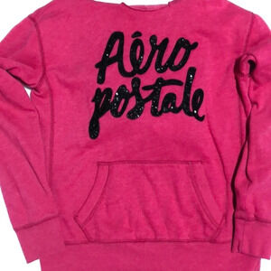 Aeropostale Hoodie‎ Sweatshirt Pullover Sparkle Logo Pink Comfy Casual S
